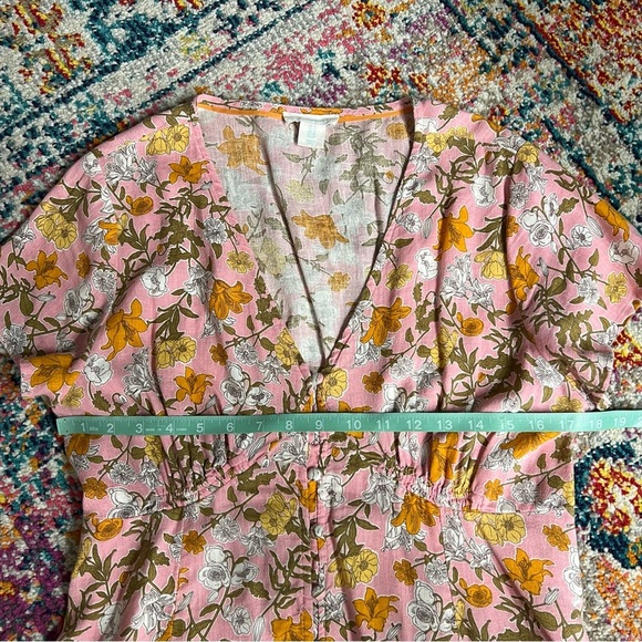 Cynthia Rowley Linen Blend Floral Cinched Button Front Dress - Picture 10 of 12